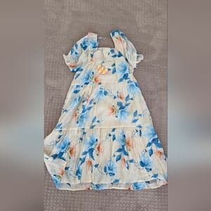 Hayden Floral Blue and Cream Kids Dress Size L